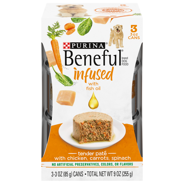 Save on Purina Beneful Infused with Fish Oil Wet Dog Food Pate Chicken Carrots Spinach 3 ct