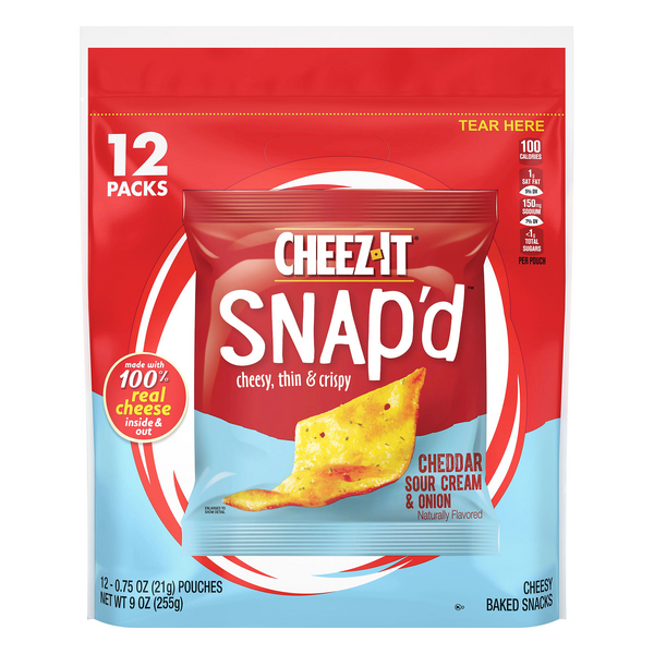Save on CheezIt Snap'd Baked Snack Crackers Cheddar Sour Cream & Onion