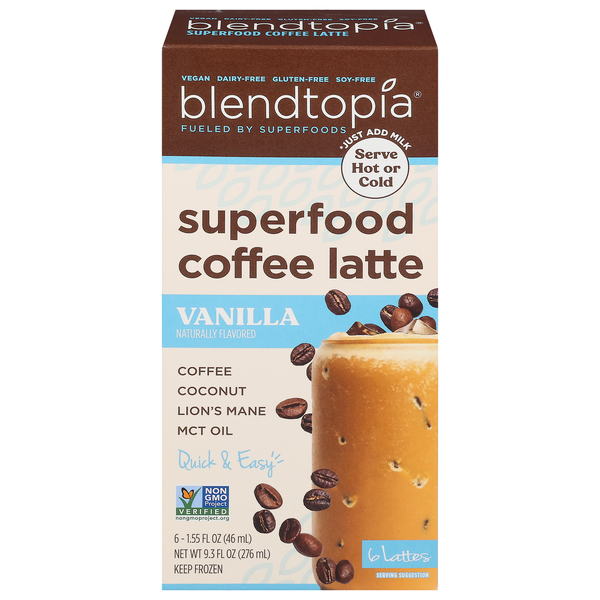 Blendtopia Vanilla Superfood Coffee Latte - 6 ct Frozen