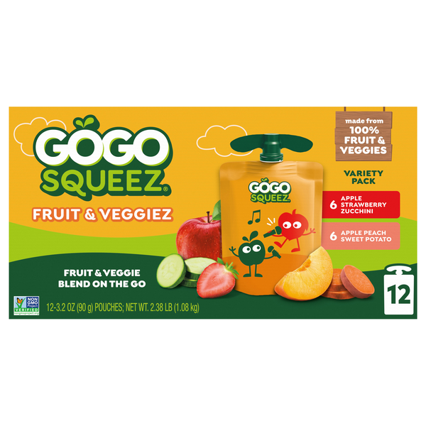 GoGo squeeZ Fruit & Veggiez Peach & Strawberry Applesauce Pouches- 12 ct