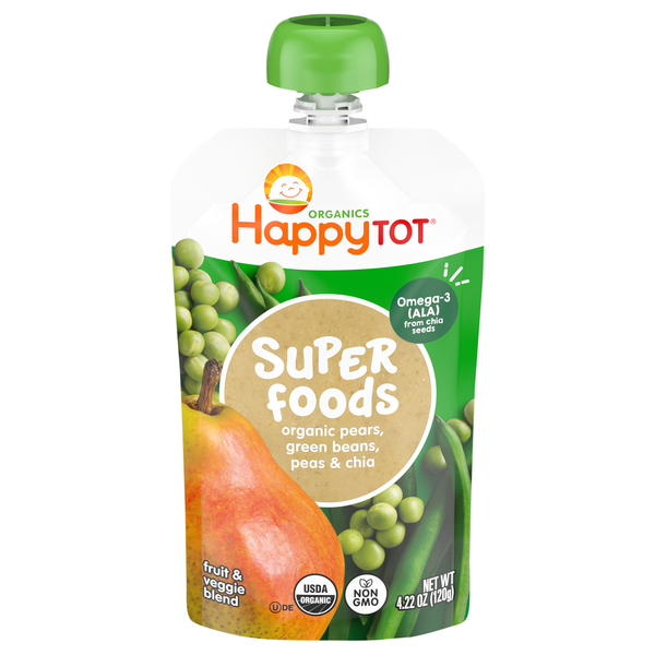 Happy Tot Organics Super Foods Green Bean Pear & Pea + Super Chia Organic