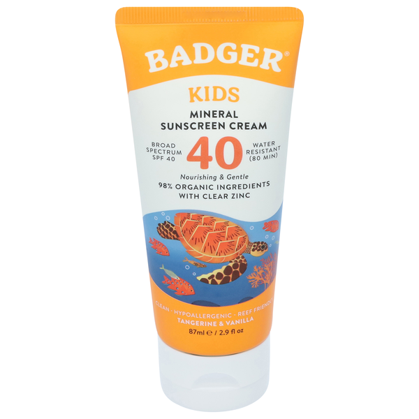 Badger Kids Natural Mineral Sunscreen Cream SPF 40 Tangerine & Vanilla