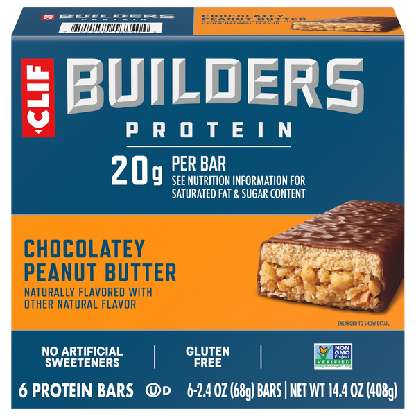 CLIF Builders Gluten Free Chocolate Peanut Butter 20g Protein Bars - 6 ct