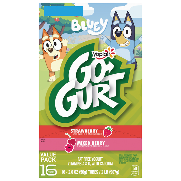 Yoplait Go-GURT Bluey Kids Strawberry & Mixed Berry Yogurt Tubes - 16 ct