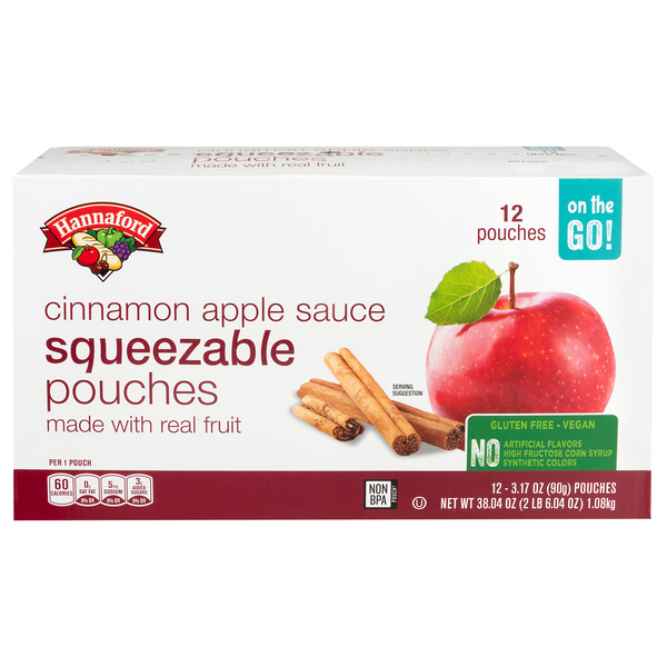 Hannaford Cinnamon Apple Sauce Squeezable Pouches - 12 ct