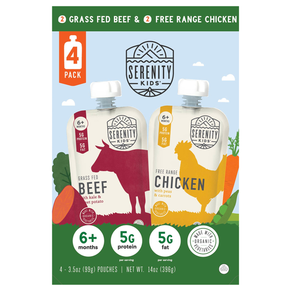Serenity Kids Beef & Chicken Baby Food Pouches 6m+ - 4 ct