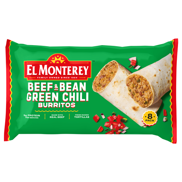 El Monterey Beef & Bean Green Chili Burritos Family Pack - 8 ct Frozen