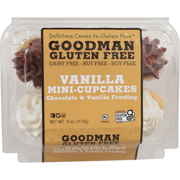 Goodman Gluten Free Vanilla Mini Cupcakes w/Choc & Vanilla Frosting - 6 ct