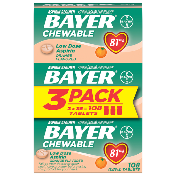 Bayer Chewable Low Dose Aspirin Pain Relief Tablets Orange - 3 pk
