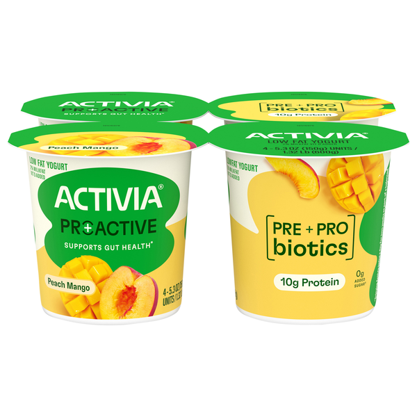 Activia Pro+Active Lowfat 2% Milkfat Peach Mango Yogurt Cups - 4 ct