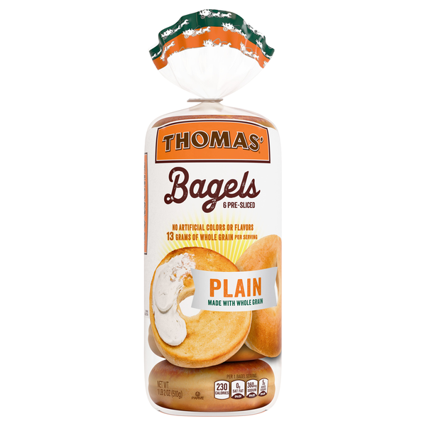 Thomas' Plain Pre-Sliced Bagels - 6 ct