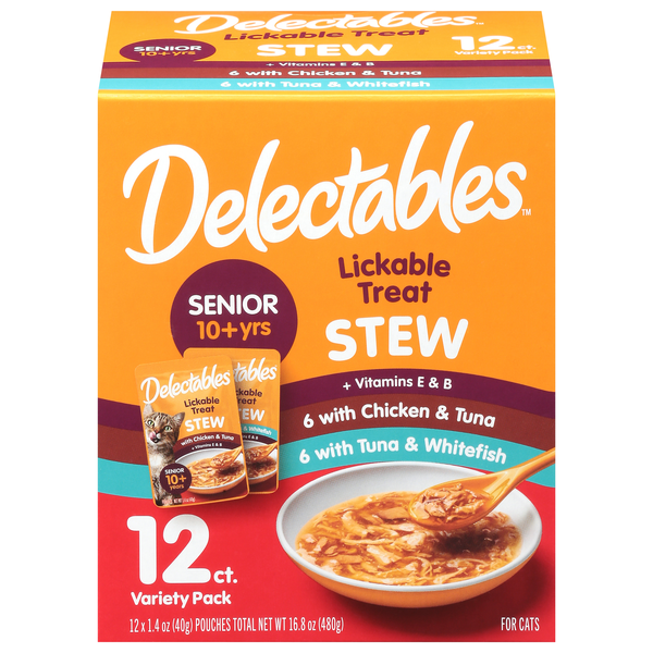 Delectables Stew Senior 10 yrs+ Variety Pack Lickable Cat Treat - 12 ct