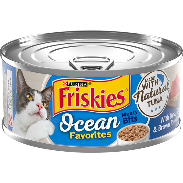 Save on Friskies Ocean Favorites Wet Cat Food Tuna Crab & Brown Rice in