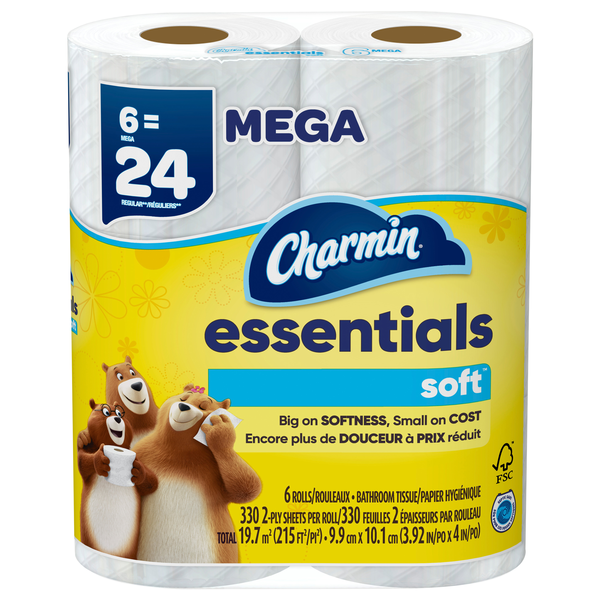 Charmin Essentials Soft Mega Roll 2-Ply Toilet Paper Unscented - 6 ct