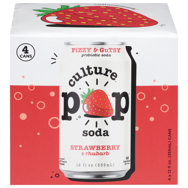 Culture Pop Strawberry & Rhubarb Probiotic Soda - 4 pk