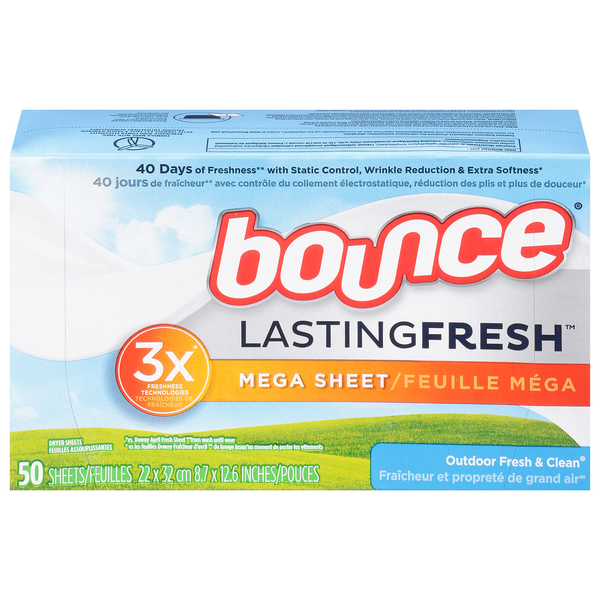 Bounce Lasting Fresh Outdoor Fresh & Clean Scent Mega Dryer Sheets