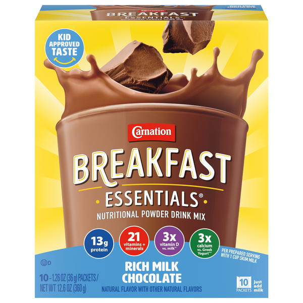 Carnation Breakfast Essentials Mix Chocolate Nutritional Drink Mix - 10 ct