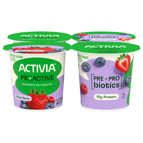 Activia Proactive Low Fat Mixed Berry Probiotic Yogurt - 4 ct