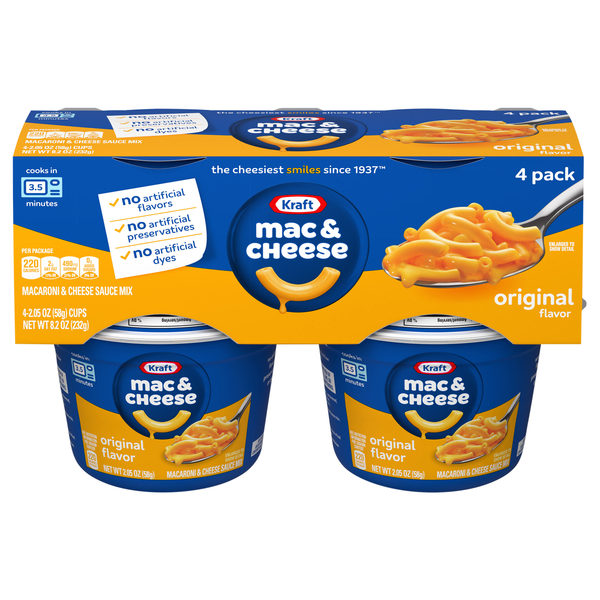 Kraft Original Flavor Mac & Cheese Dinner Microwaveable Cup - 4 ct