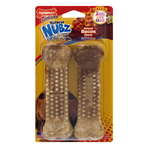 Nylabone Nubz Natural Bacon Flavor Jumbo Edible Dog Chews - 2 ct