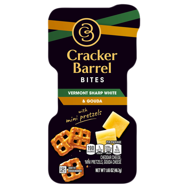 Cracker Barrel Vermont Sharp White Cheddar & Gouda Bites with Pretzels