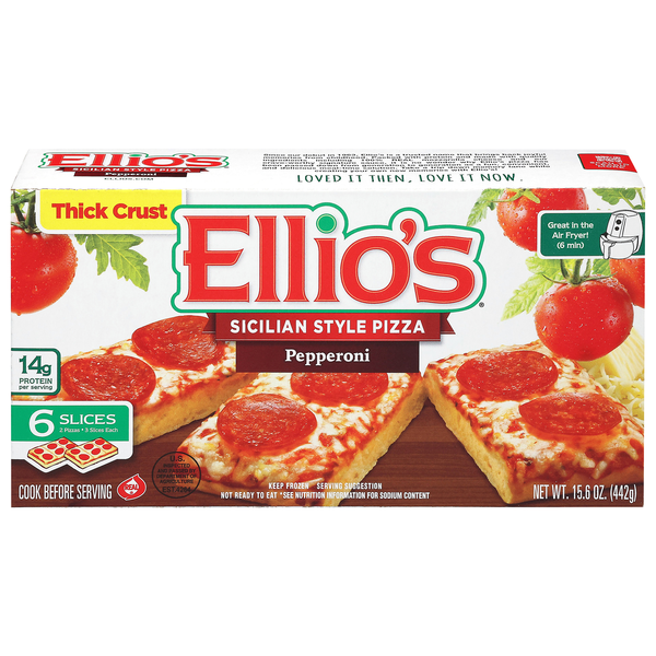 Ellio's Sicilian Style Thick Crust Pepperoni Pizza Frozen - 6 slices