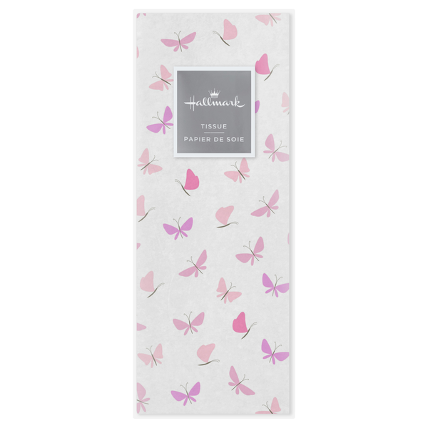 Hallmark Mother's Day Tissue Paper Gift Wrap Pink Butterflies on White