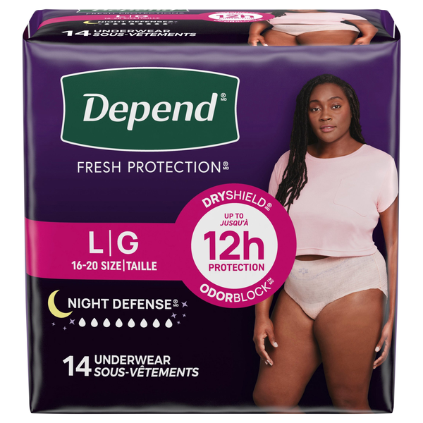 Depend Women's Night Defense Incontinence Underwear Blush L