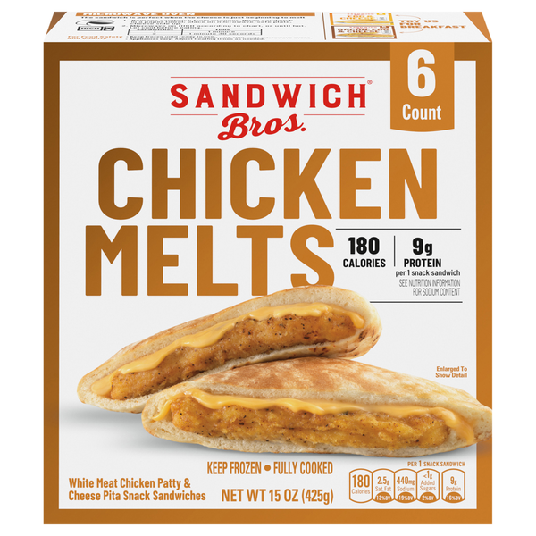 Sandwich Bros. Chicken Melts Pita Snack Sandwiches - 6 ct Frozen