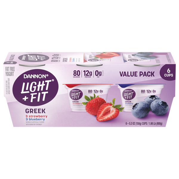 Dannon Light + Fit Fat Free Strawberry & Blueberry Greek Yogurt Cup - 6 ct