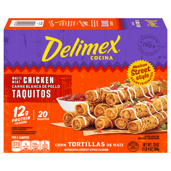 Delimex White Meat Chicken Corn Taquitos - 20 ct Frozen