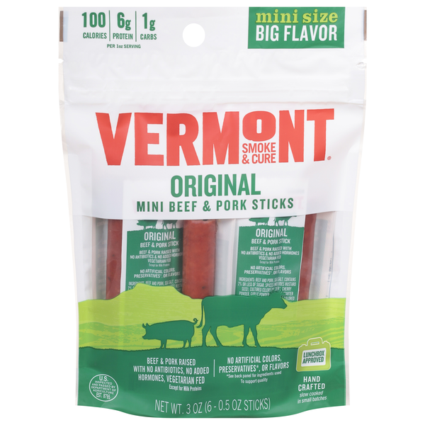 Vermont Smoke & Cure Original Mini Beef & Pork Sticks - 6 ct