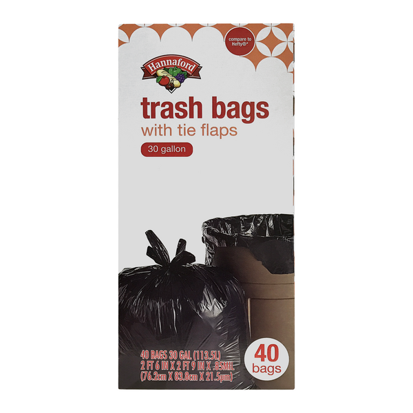 Hannaford Trash Bags Tie Flap 30 Gallon