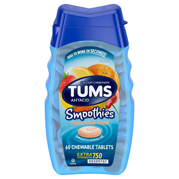 TUMS Smoothies Assorted Fruit Extra Strength 750 Chewable Antacid Tablets
