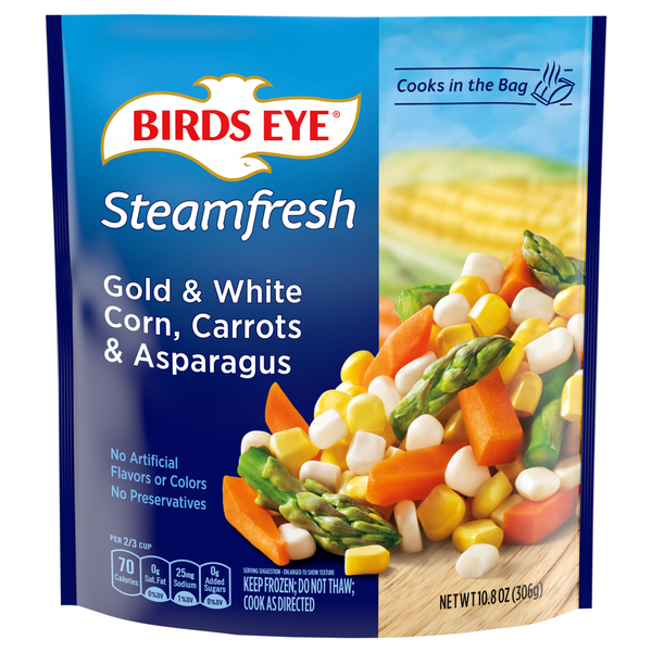 Birds Eye Steamfresh Gold & White Corn Carrots & Asparagus Frozen