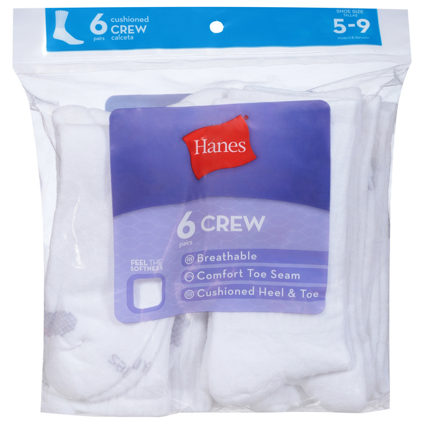 Hanes Women's Cushioned Crew Socks Size 5-9 White