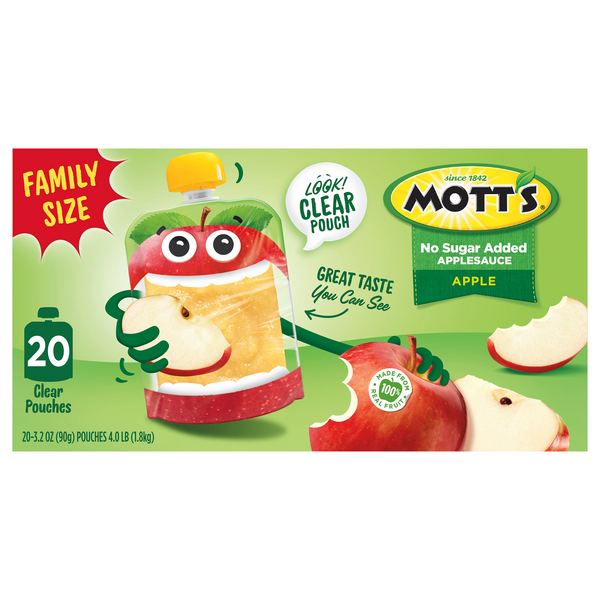 Mott's No Sugar Added Unsweetened Applesauce Pouches Family Size - 20 ct