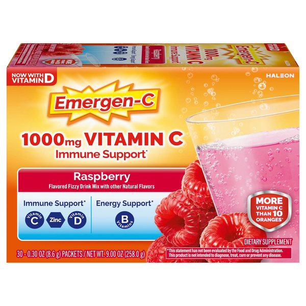 Emergen-C Vitamin C Fizzy Drink Mix Raspberry 1000 mg