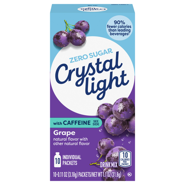 Crystal Light Grape Drink Mix Packets with Caffeine - 10 ct