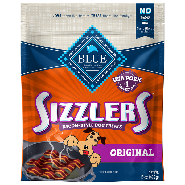 Save on BLUE Dog Treats Sizzlers Original Bacon Style Natural Order