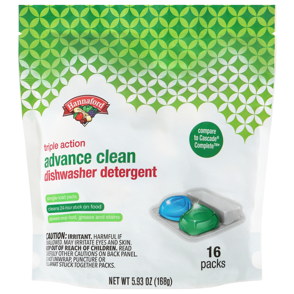 Hannaford Triple Action Advance Clean Dishwasher Detergent Packs - 16 ct