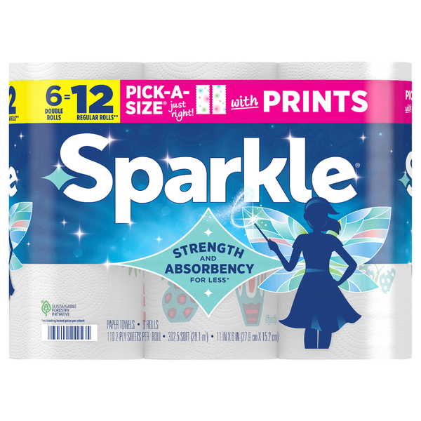 Sparkle Pick-A-Size Spirited Print Double Roll Paper Towels - 6 ct