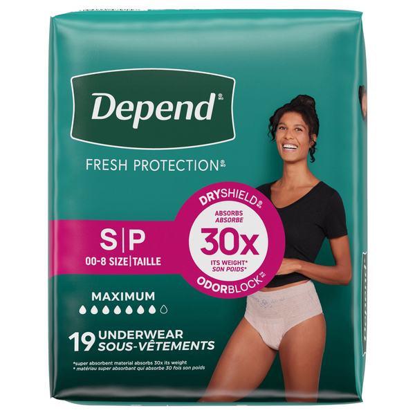 Depend Women's Fresh Protection Incontinence Underwear Maximum Blush S