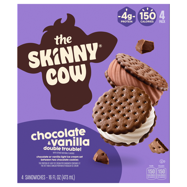 Skinny Cow Sandwiches Chocolate & Vanilla Light Ice Cream Sandwiches - 4ct
