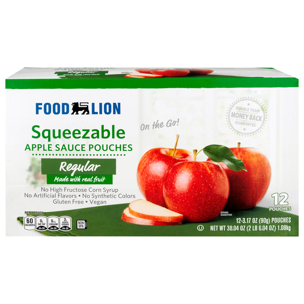 Food Lion Squeezable Regular Apple Sauce Pouches - 12 ct