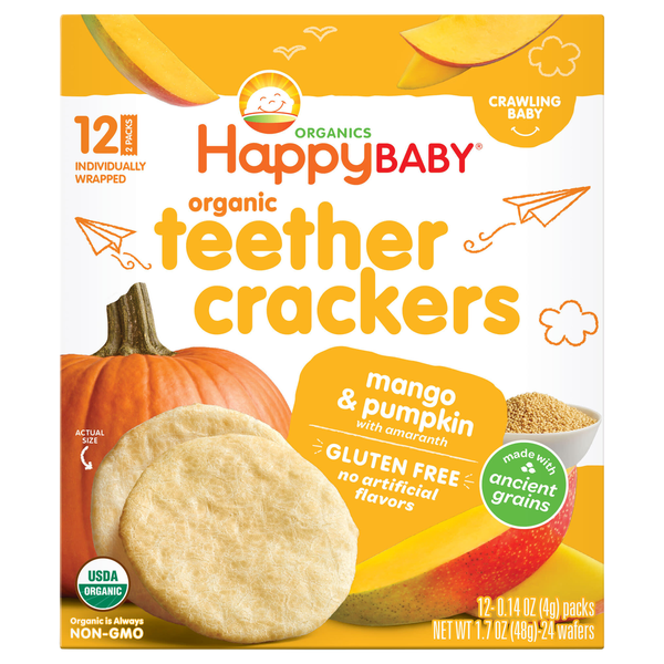 Happy Baby Organics Gluten Free Mango & Pumpkin Teether Crackers - 12 ct