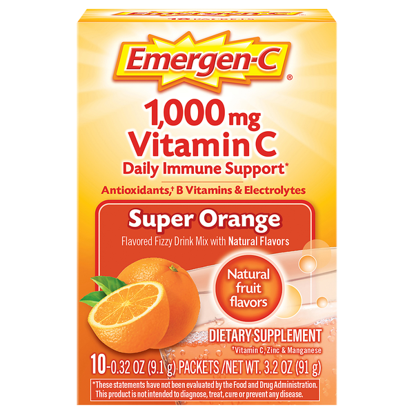 Emergen-C 1000 mg Vitamin C Daily Immune Support Drink Mix Super Orange