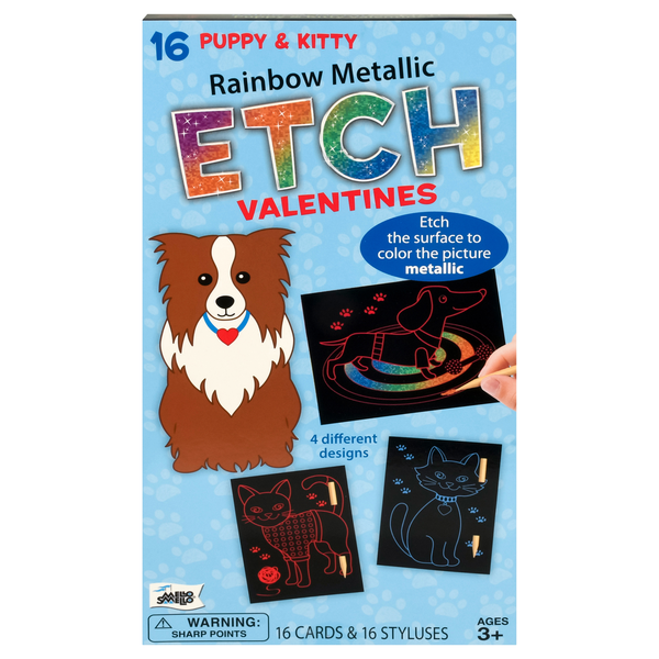 Mello Smello Puppy & Kitty Rainbow Metallic Etch Valentine's Day Cards