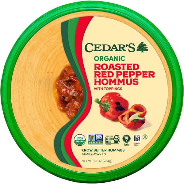 Cedar's Organic Gluten Free Roasted Red Pepper Hommus with Toppings