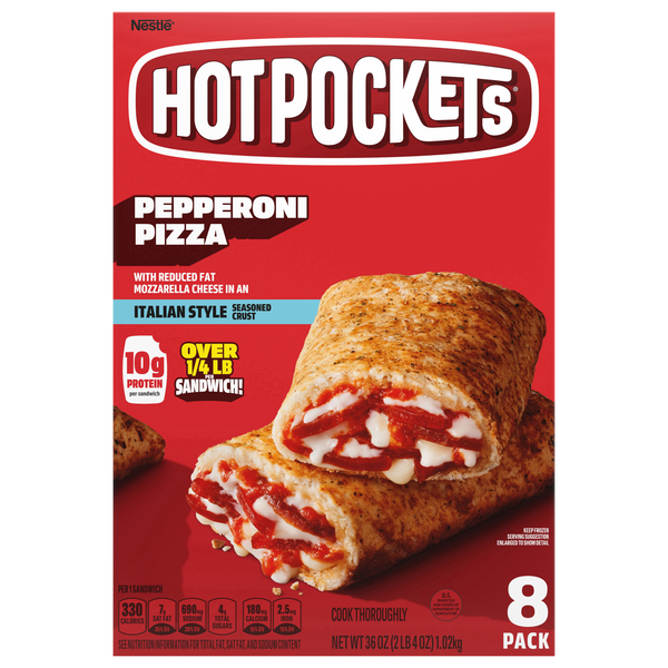 HOT POCKETS Pepperoni Pizza Seasoned Crust Sandwiches - 8 ct Frozen